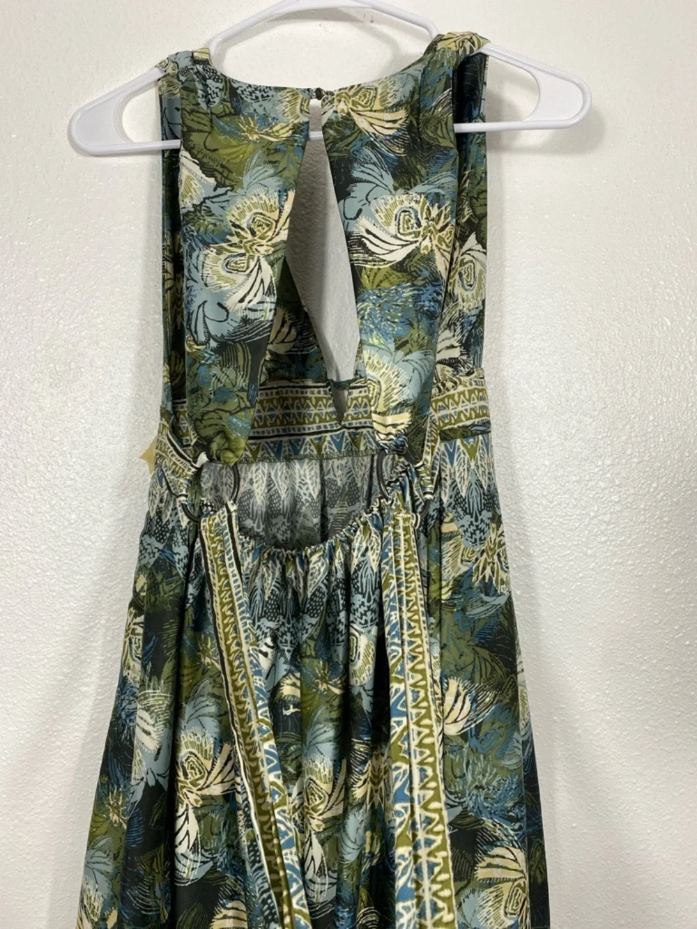 Free People Olive Green and Cream Floral Halter Mini Dress Size XS